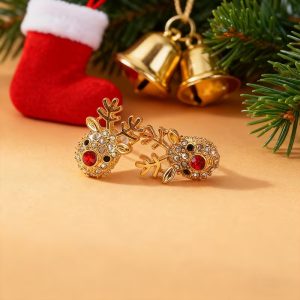 golden reindeer stud earrings