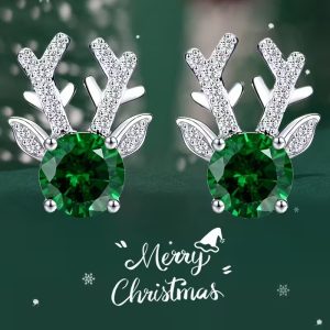 green deer earrings
