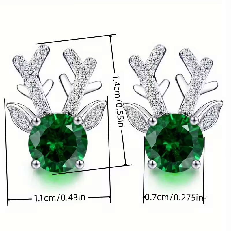 Unique Inlay Green Synthetic Zirconia Deer Horn Earrings - Image 2