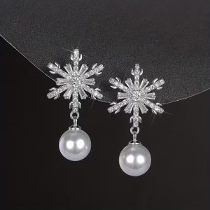 Pearl Snowflake Dangle Earrings