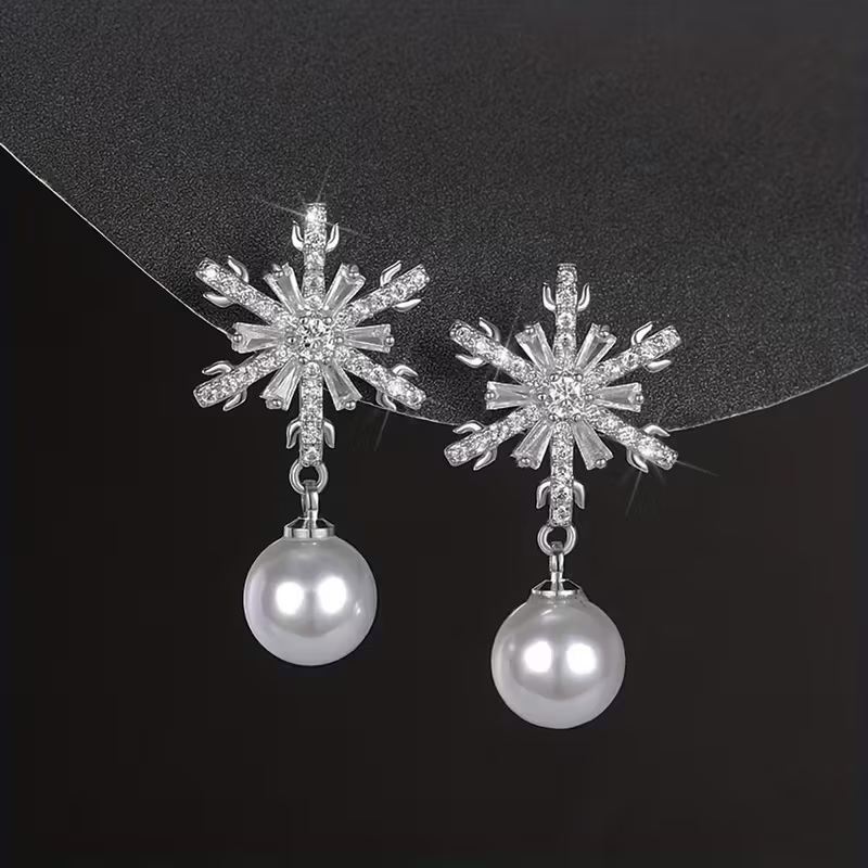 Pearl Snowflake Dangle Earrings
