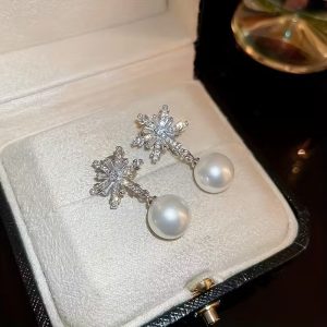 Pearl Snowflake Dangle Earrings