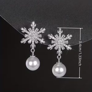 pearl snowflake dangle earrings