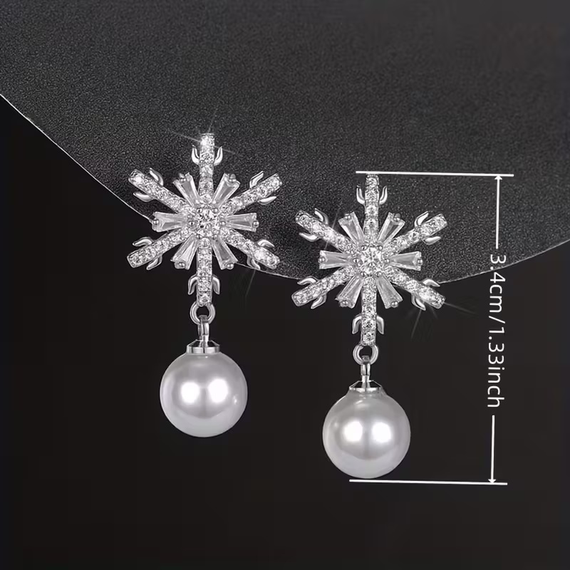 Pearl Snowflake Dangle Earrings