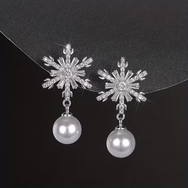 Pearl Snowflake Dangle Earrings