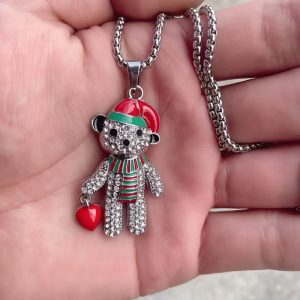red heart bear pendant
