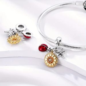 sunflower and red ladybug charm