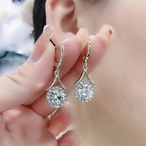Silvery White zircon dangle earrings