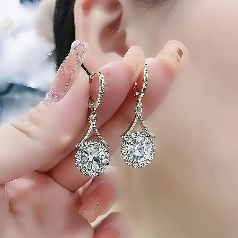 Silvery White zircon dangle earrings