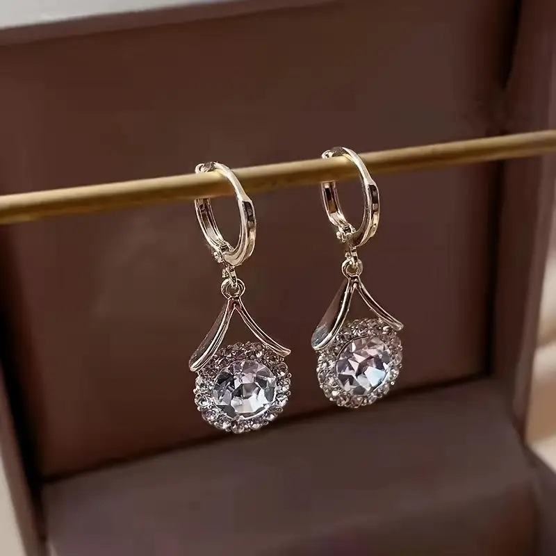 Silvery White zircon dangle earrings
