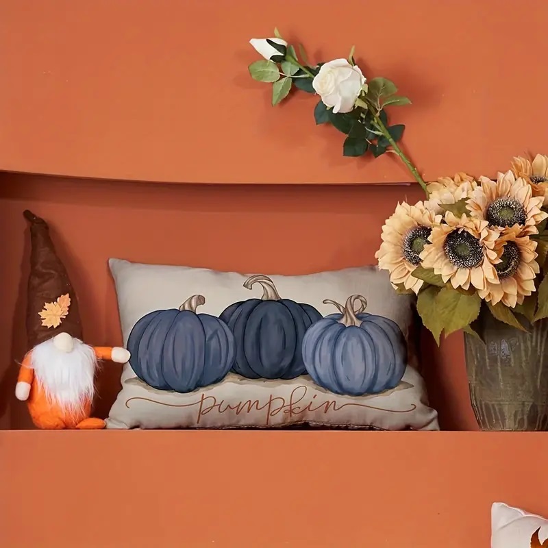 festive fall blue pumpkin pillowcover