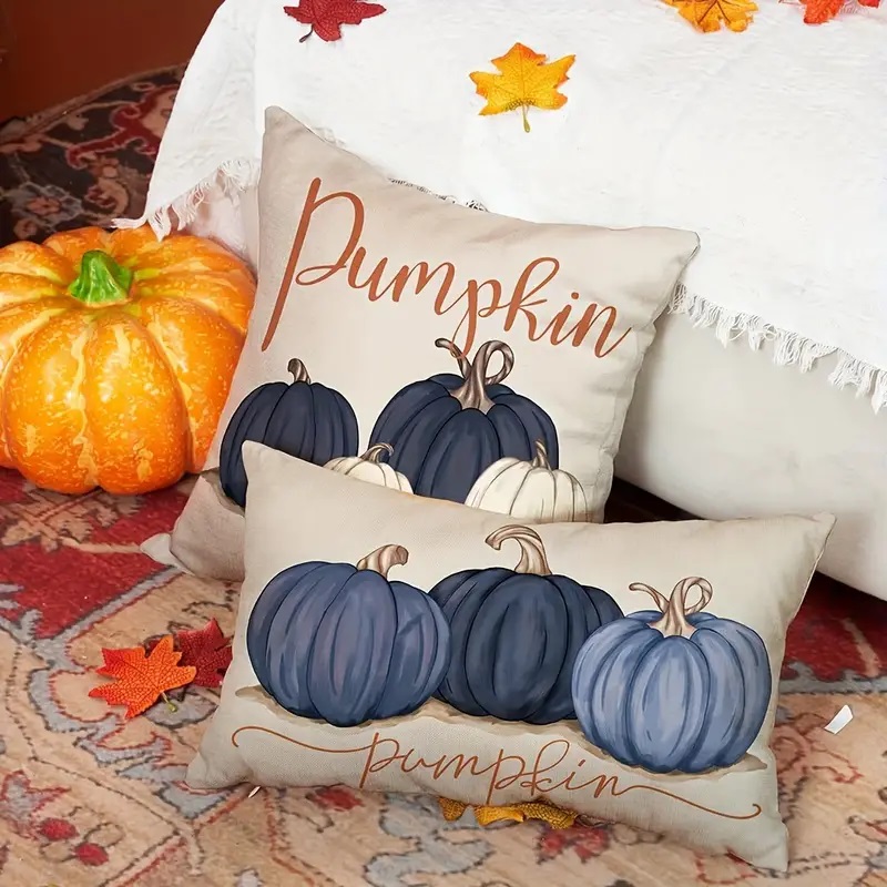 festive fall blue pumpkin pillowcover