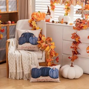 festive fall blue pumpkin pillowcover